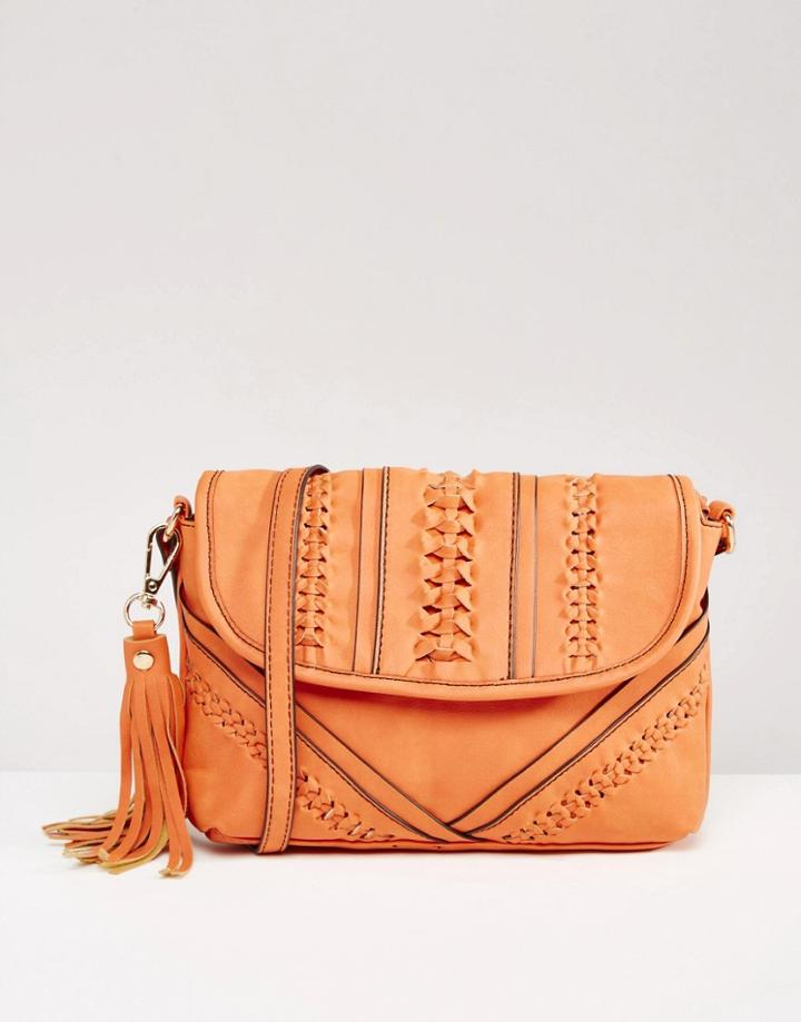 Oasis Weave Detail Cross Body Bag - Coral