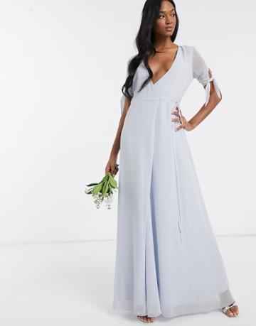 Maids To Measure Bridesmaid Wrap Maxi Dress-blues