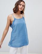 Ichi Denim Ruffle Chambray Cami Coord - Blue