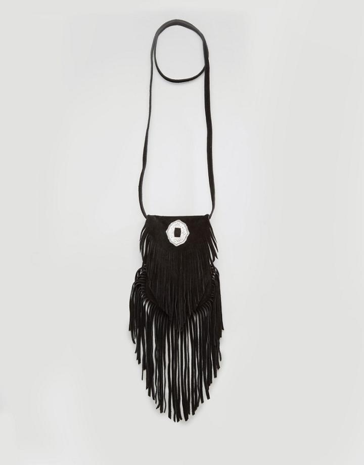 Asos Suede Cross Body Bag With Metal Trim - Black