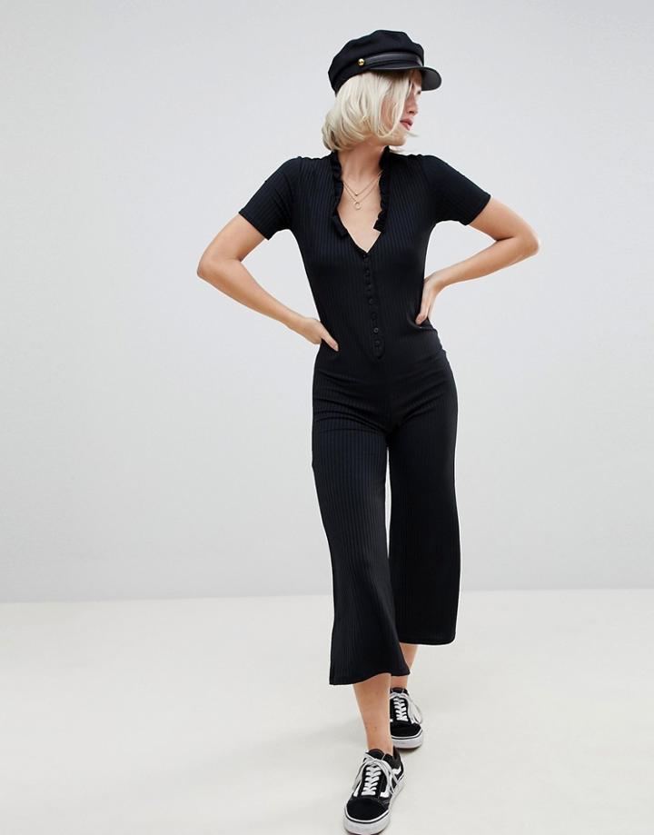 Nobody's Child Wide Leg Jumpsuit With Button Front - Black