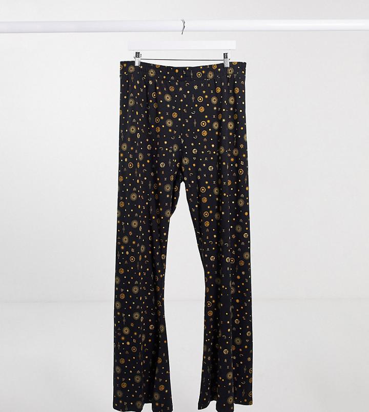 Noisy May Curve Exclusive Flared Pants With High Waist In Cosmic Print-multi