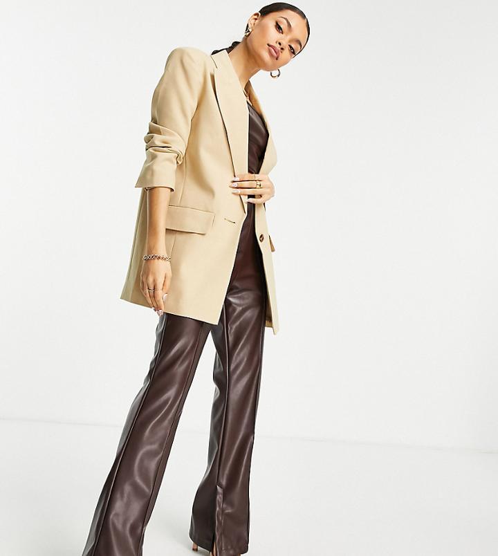 Asos Design Petite Long Line Perfect Blazer In Stone-neutral