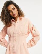 Missguided Coordinating Shirt With Corset Detail In Peach-pink