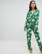 Asos Design Banana Leaf 100% Modal Traditional Shirt & Pants Pyjama Set - Multi