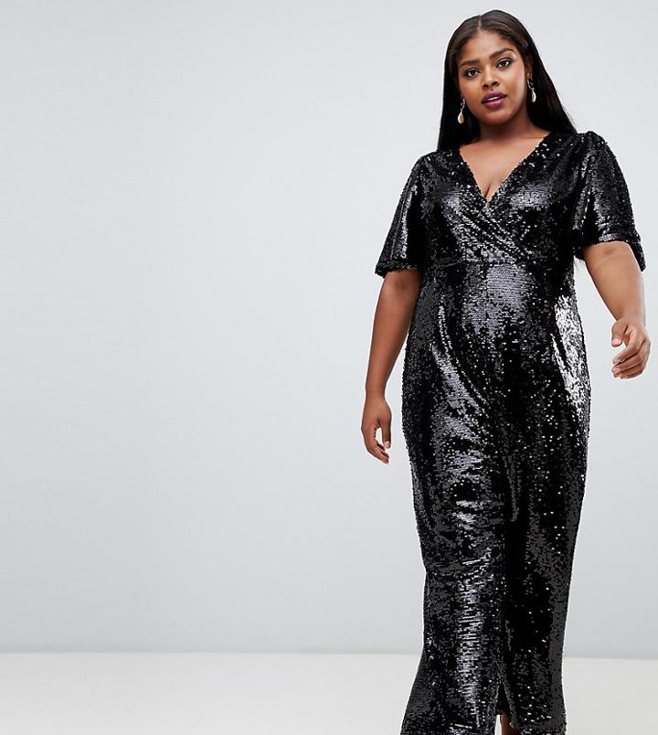 Fashion Union Plus Sequin Jumpsuit - Black