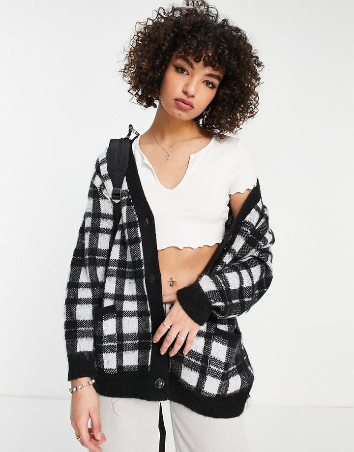 Asos Design Longline Cardi In Check Pattern-multi