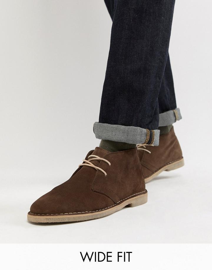 Asos Design Wide Fit Desert Boots In Brown Suede