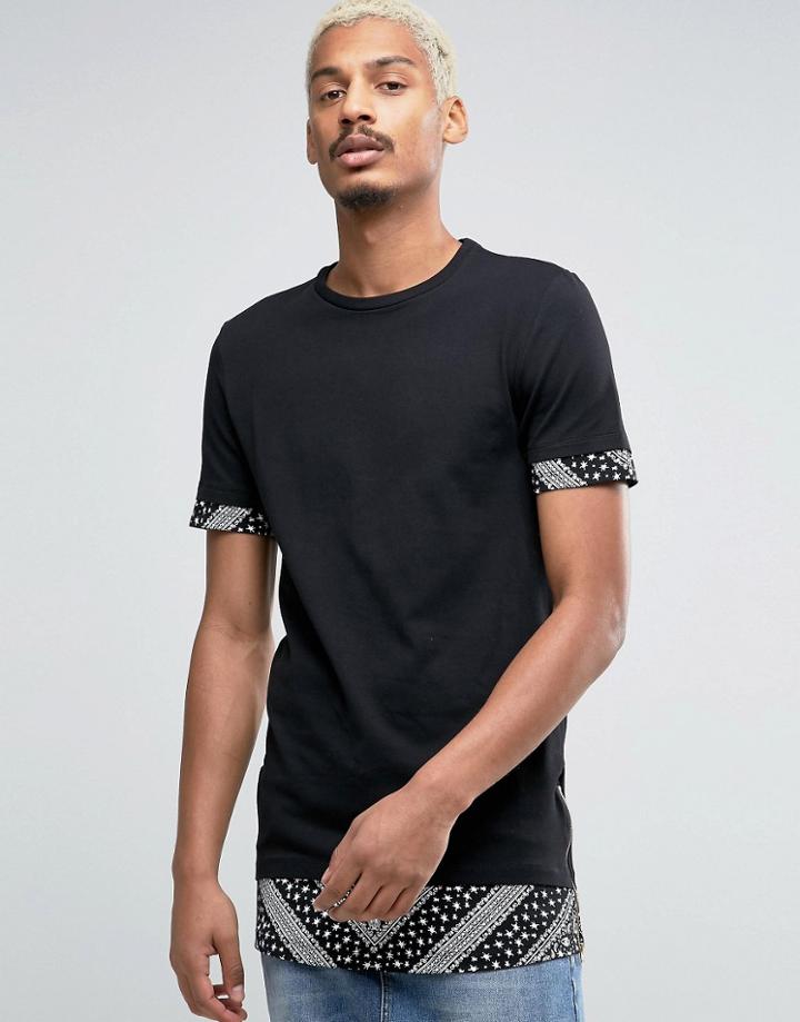 Asos Super Longline Muscle T-shirt With Paisley Sleeve And Hem Extende
