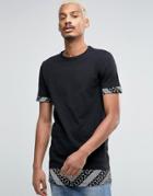 Asos Super Longline Muscle T-shirt With Paisley Sleeve And Hem Extende