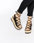 Kat Maconie Eva Black & Gold Lace Up Flatform Sandals - Black