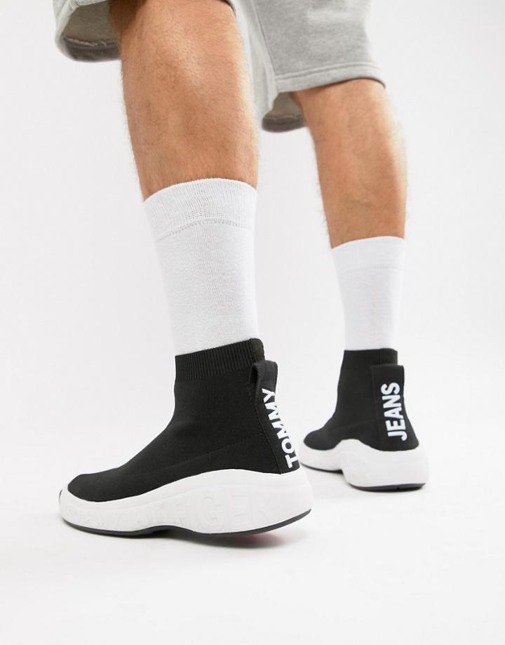 Tommy Jeans Knitted Sneaker With Contrast Sole In Black - Black