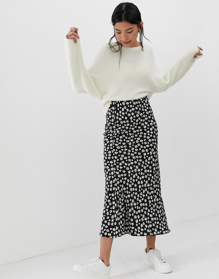 Asos Design Daisy Print Bias Cut Maxi Skirt - Multi
