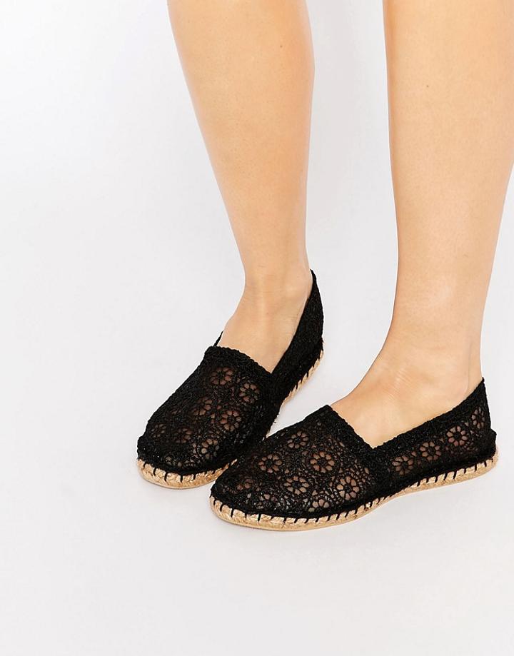 London Rebel Canary Black Crochet Espadrilles - Black