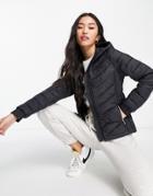 Hollister Light Weight Padded Coat With Faux Fur Hood In Black