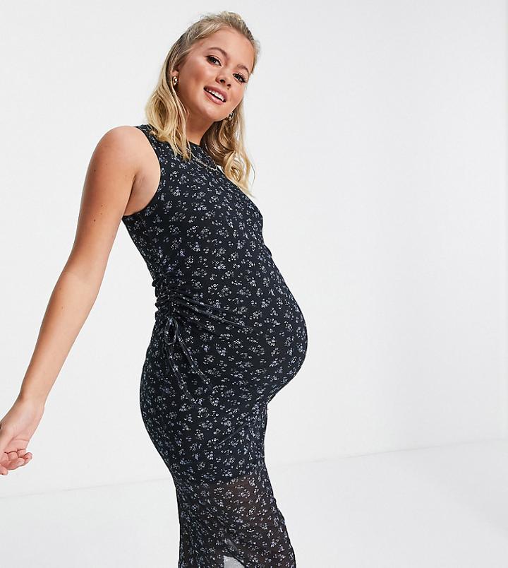 Topshop Maternity Sleeveless Printed Ruched Dress-multi