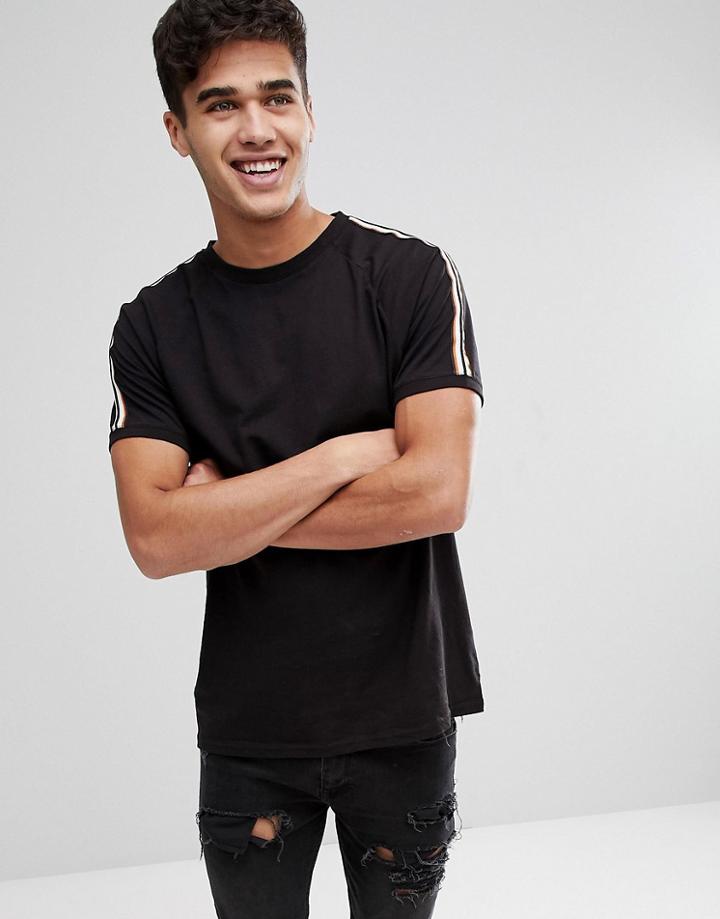 Stradivarius Taped Sleeve T-shirt In Black - Black