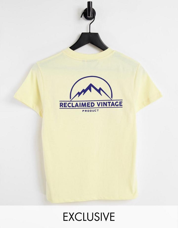 Reclaimed Vintage Inspired Unisex Fitted T Shirt In Yellow With Scenic Logo-orange