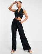 Abercrombie & Fitch Elasticated Waist Linen Pants In Black - Part Of A Set