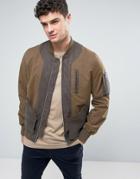Asos Bomber Jacket With Exposed Pockets In Khaki - Green