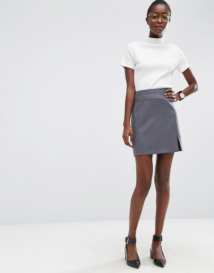 Asos A-line Mini Skirt With Split In Check - Multi