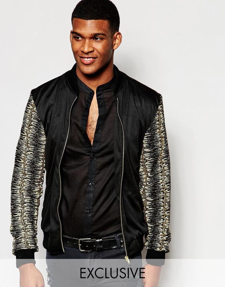 Reclaimed Vintage Lurex Bomber Jacket - Black