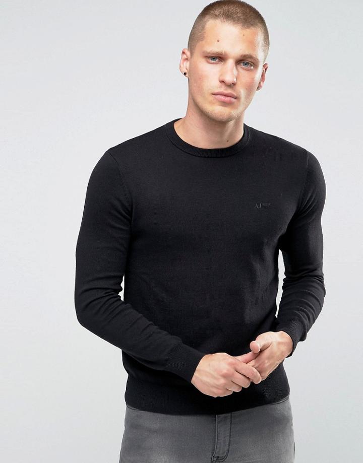 Armani Jeans Sweater With Crew Neck & Logo In Black - Black
