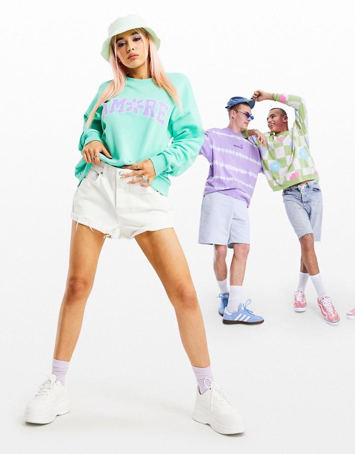 Asos Design Oversized Sweatshirt With Amore Motif In Mint-green