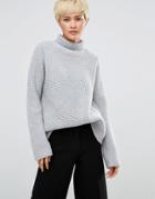 Weekday Roll Neck Sweater With Asymmetric Detail - Gray