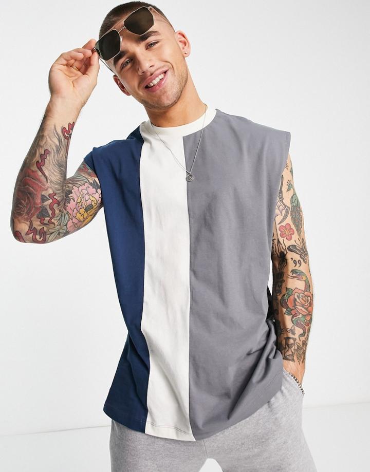 Asos Design Oversized Tank Top In Gray And Navy Color Block