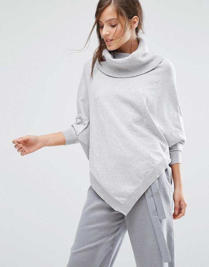 Parallel Lines Draped Cross Front Sweater With Slouchy Roll Neck - Gra