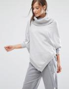 Parallel Lines Draped Cross Front Sweater With Slouchy Roll Neck - Gra