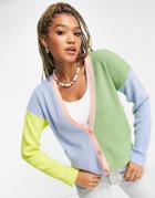 Daisy Street Relaxed Boxy Knitted Cardigan In Color Block-multi