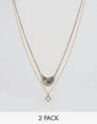 Designb Square & Stone Pendant Necklaces In 2 Pack - Gold