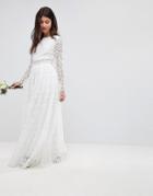 Asos Edition Lace Long Sleeve Crop Top Maxi Wedding Dress - White