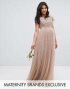 Maya Maternity Maxi Dress With Delicate Sequin And Tulle Skirt - Gray