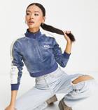 Fila Velour Cropped Half Zip Sweatshirt In Blue-blues