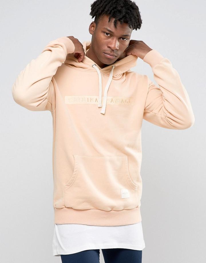 Criminal Damage Hoodie With Logo - Beige