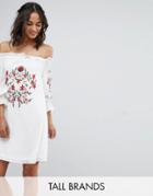 Parisian Tall Off Shoulder Embroidered Dress - White