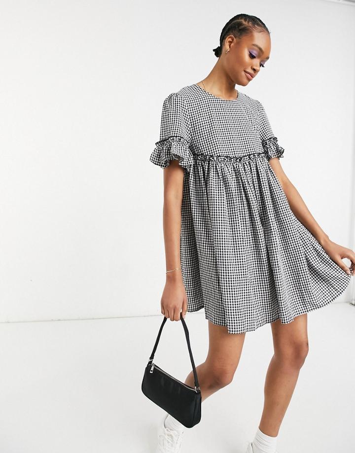 Urban Threads Mini Smock Dress In Gingham-black