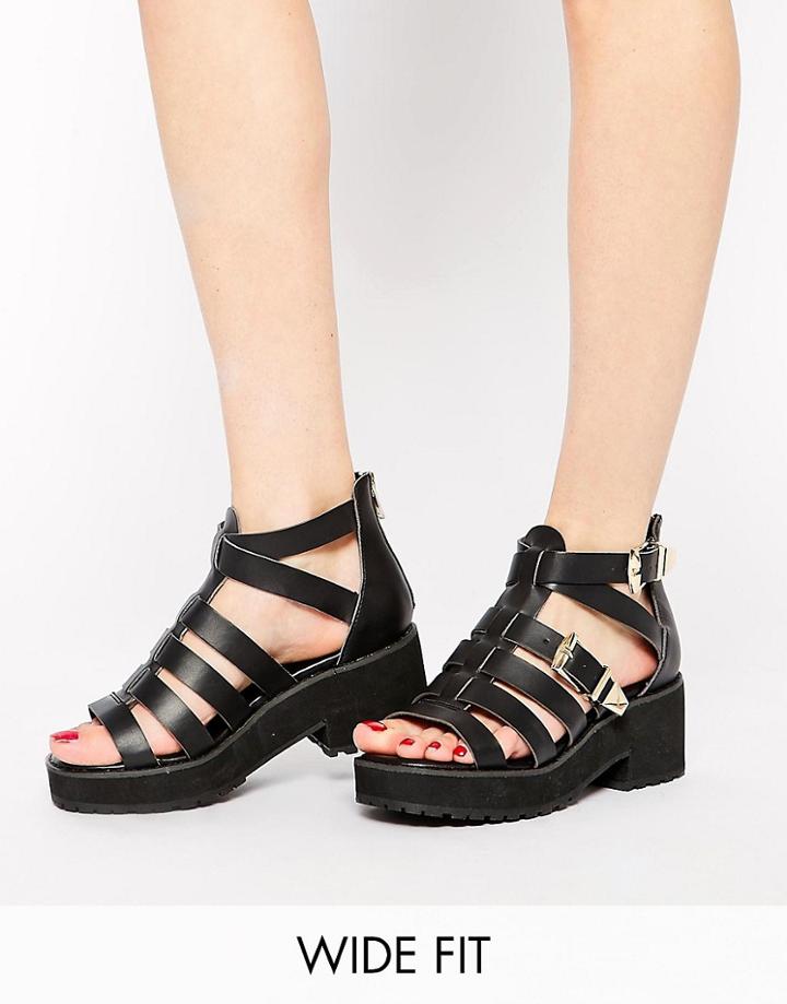 New Look Wide Fit Welter Caged Gladiator Heeled Sandals - Black