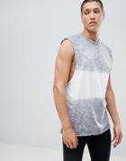 Asos Design Longline Sleeveless T-shirt With Panel Dip Dye And Raw Edge - Gray