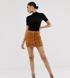 Bershka Button Front Mini Skirt In Tan-beige