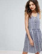 Nobody's Child Smock Dress In Gingham Print With Button Detail - Navy