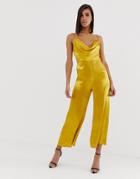 Asos Design Satin Cowl Neck Jumpsuit-yellow
