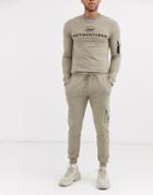 Asos Design Two-piece Skinny Sweatpants With Print Cargo Pocket In Khaki-green