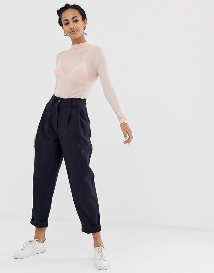 Asos Design Ovoid Pleat Front Peg Pants - Navy