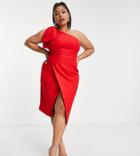 Lavish Alice Plus Bow Shoulder Wrap Midi Dress In Red