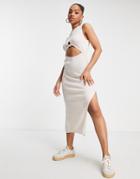 Asos Design Sleeveless Maxi Dress With Cut Out Front In Oatmeal-neutral