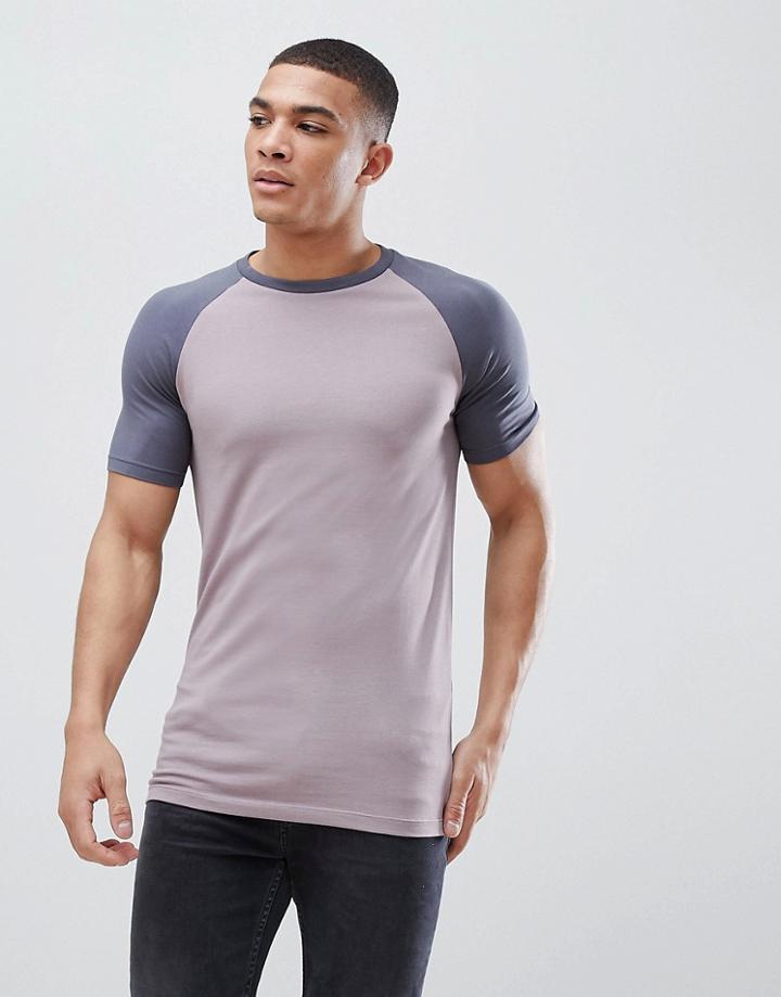 Asos Design Muscle Fit Contrast Raglan T-shirt - Multi